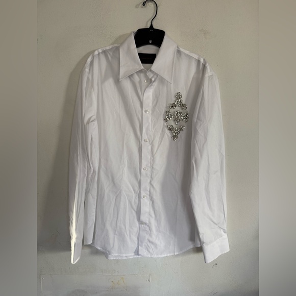 Simone Rocha Mens Crystal Embellished Poplin Cotton Collared Shirt, Size Small - Picture 5 of 10